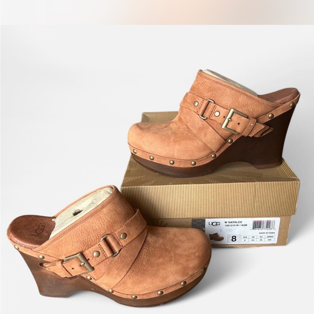 UGG Tan Leather Clog Booties